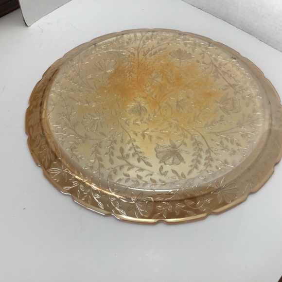 Vintage Jeannette Glass FLORAGOLD Iridescent LOUISA Large Round Platter MCM - Picture 4 of 6